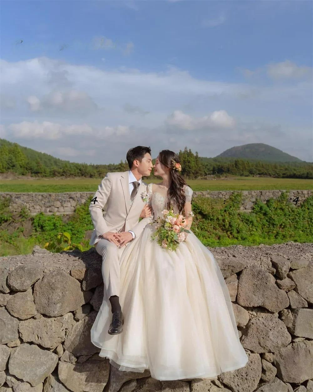 Sweetheart Custom Made Wedding Gown 웨딩드레스 Civil Tulle Short Sleeves A-Line Korea Ivory  Brides Gowns Women Bridal Dresses