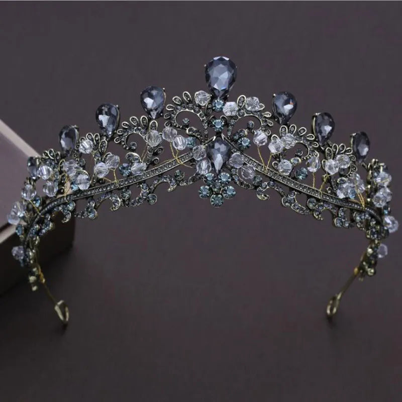 KMVEXO Baroque Black Wedding Tiara Headband Rhinestones Bridal Hair Accessories Vintage Crowns Bride Diadem Pageant Hair Jewelry
