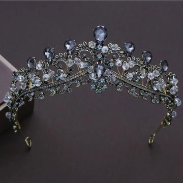 KMVEXO Baroque Black Wedding Tiara Headband Rhinestones Bridal Hair Accessories Vintage Crowns Bride Diadem Pageant Hair Jewelry