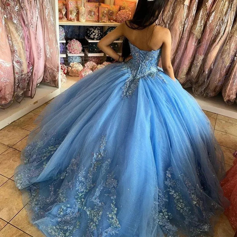 Quince Dress | Glittering Blue Ball Gown Quinceanera Dresses Luxury Beading Appliques Vestidos De 15 Anos Formal Birthday Party picture blue