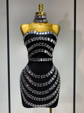 Sparkly Rhinestones Bodycon Strapless Mini Bandage Dress  Women Backless Fashion Evening Party Club Luxury Birthday Dresses