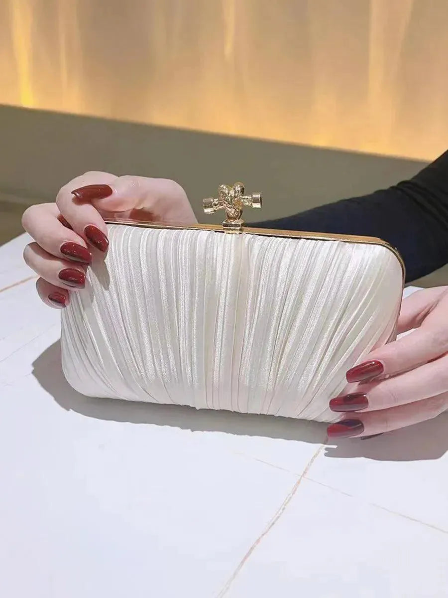Pleated Evening Clutch Banquet Handbag For Women Crossbody Chain Bag Formal Bridal Wedding Clutch Prom Cocktail Party Purse