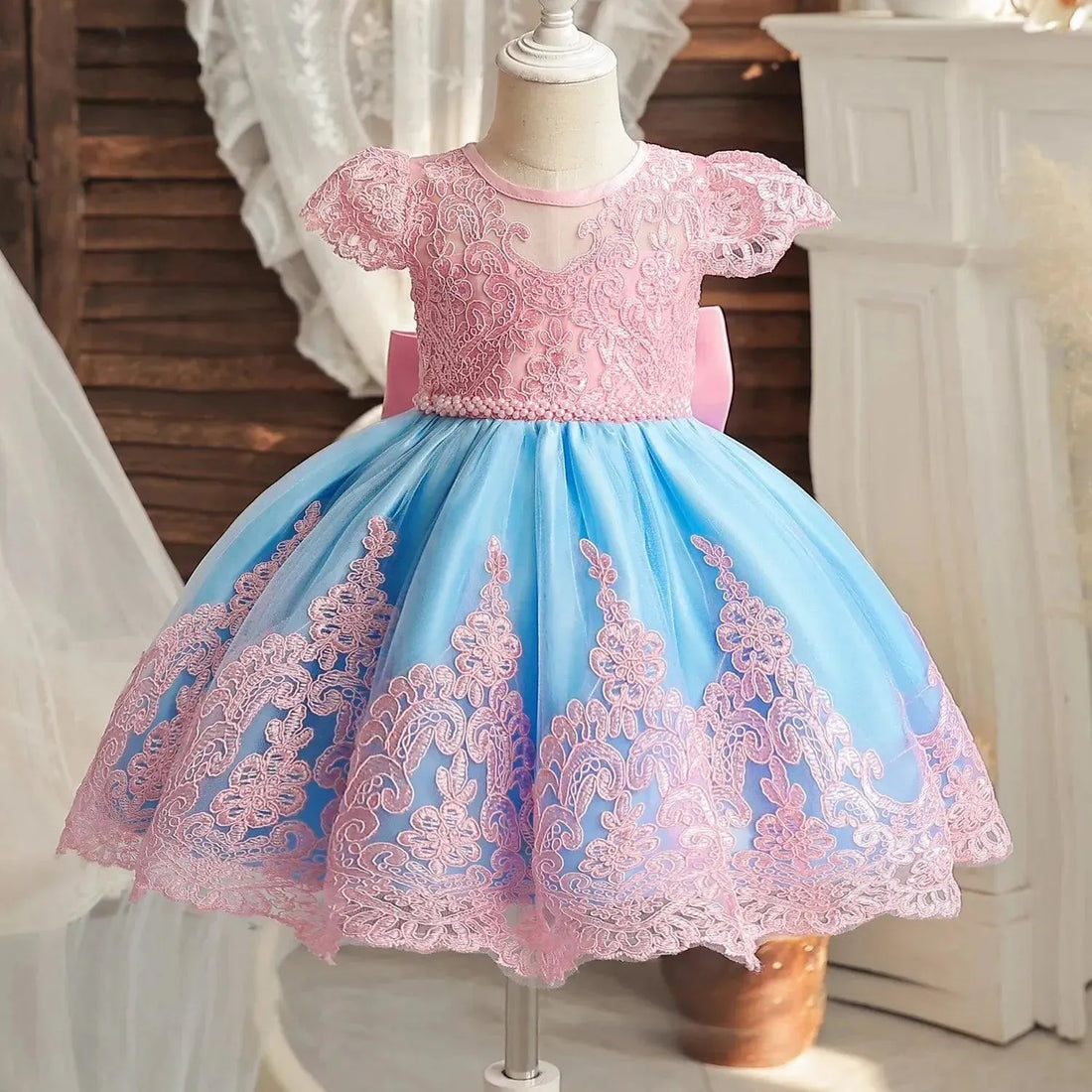 Summer Baby Girls Birthday Embroidery Floral Bow Dress Flower Girl Princess Evening Wedding Formal Gown Kids Party Gala Dresses