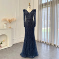 Navy Blue Mermaid Evening Dress for Women Wedding Elegant Emerald Green Long Sleeves Arabic Formal Party Gowns Navy Blue Evening Dress