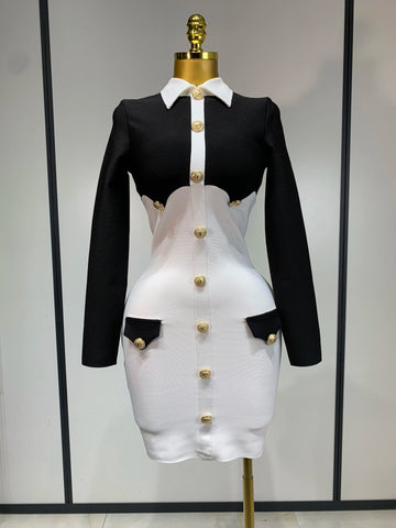 Women Long Sleeve Elastic Bodycon Short Bandage Dress 2025 High Street Office Lady Formal Elegant Business Club Party Dresses