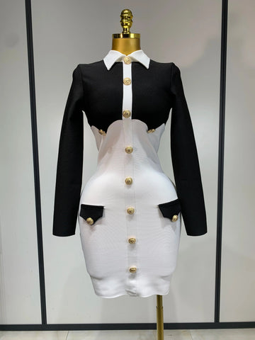 Women Long Sleeve Elastic Bodycon Short Bandage Dress  High Street Office Lady Formal Elegant Business Club Party Dresses