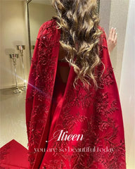 Aileen Red Long Shawl Vestidos de cuentas para fiesta de graduación Vestido de noche para mujer Fiesta de bodas Vestidos elegantes Lujo 2024 Graduación Arabia Saudita Nuevo