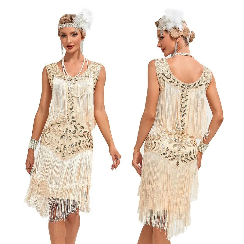1920 Retro Gatsby Ball Dress Dance Dress Round Neck Beaded Tassel Vest Dress