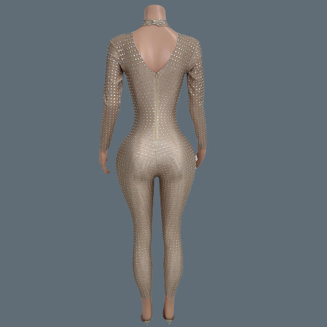 Sparkly Full Rhinestone Spandex High-end Jumpsuit Women Sexy Nightclub Party gig Dance Performance Tight Fitting Outfit Paiduiku