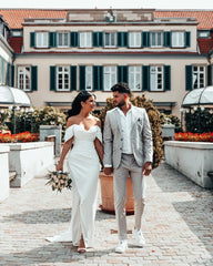 Femmes diffusées simples robes de mariée en satin blanc 2023 sirène séparée de l'épaule des robes de fête en soirée