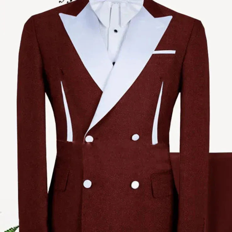 Gwenhwyfar Navy Suit Men's British Style White Stripe Splicing Slim Fit Party Double Breasted 2 Pieces Sets Blazers Trousers