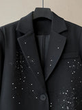 Solid Loose Spliced Bead Fashion Blazers for Women Lapel Long Sleeves Patchwork Single Breasted Blazer Female New