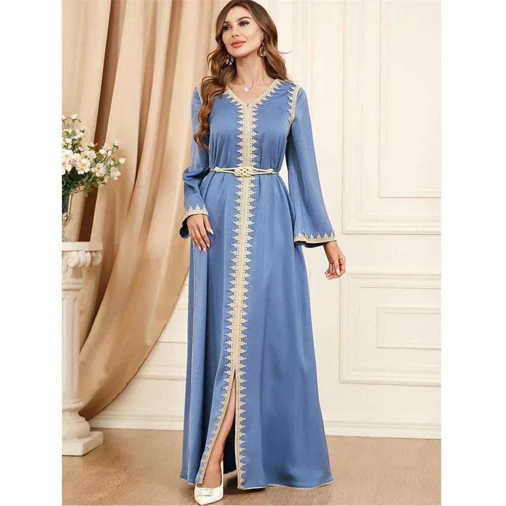 Autumn Abaya for Elegant Women Muslim Gulf Jalabiya Split Hem Maxi Dress Turkey Eid Party Kaftan Morocco Vestido Dubai Gown