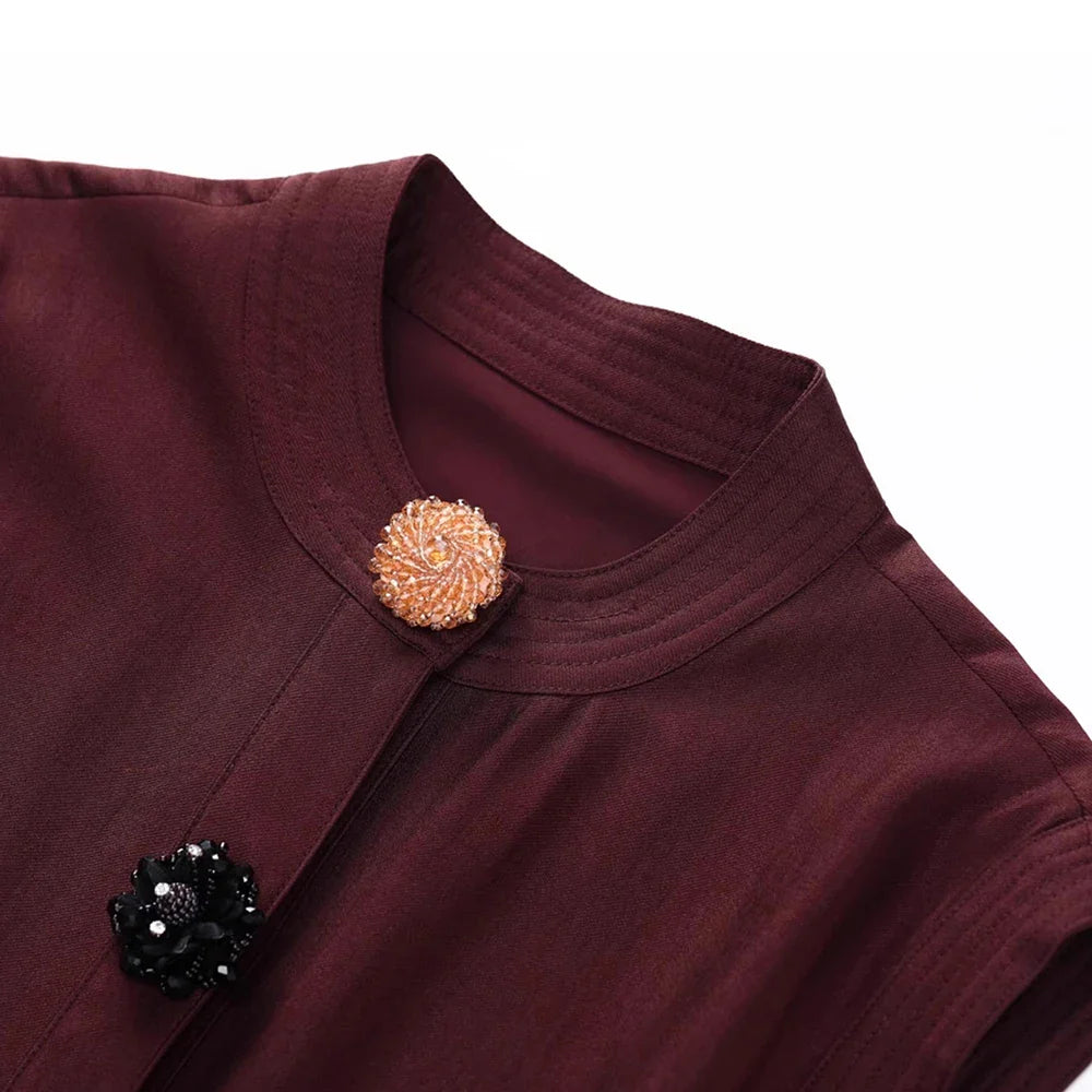 Fashion Two Piece Sets for Women Round Neck Sleeveless Spliced Irregular Button Top High Waist Pant Set Female New