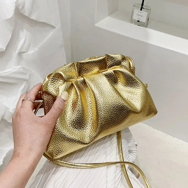 Luxurious Gold Cloud Bag For Women Leather Hobos Retro Cloud  Crossbody Bag Small Phone Bag Design Clutch Clip Bag  Female Bolsa