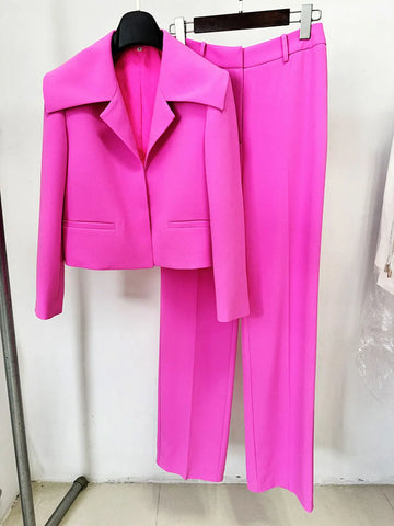 2024 Elegant Women's Light Luxury Suit Pants Set with Large Collar Long Sleeve Slim Fit Short Suit Coat and Pants Two Piece Set