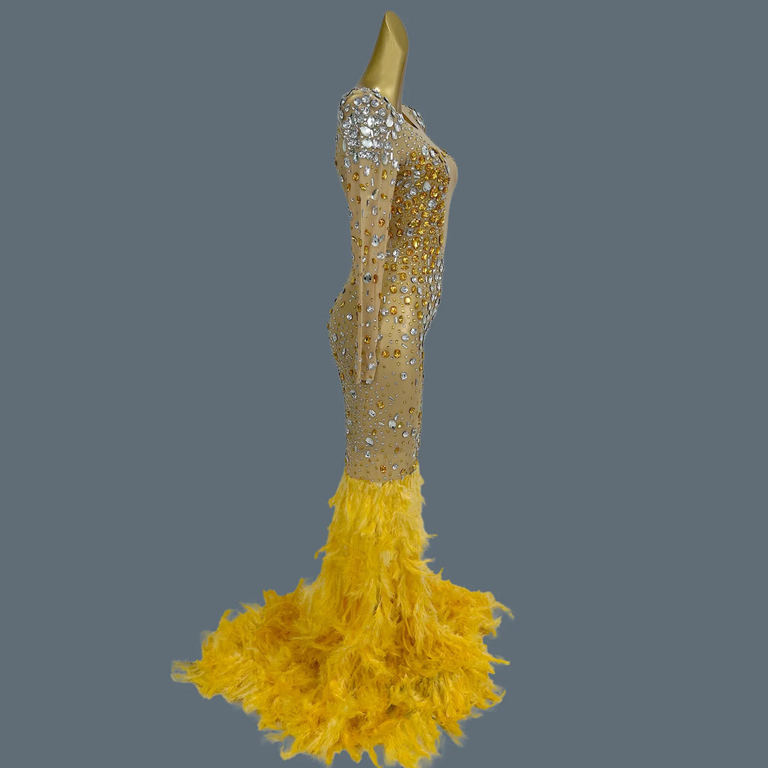 Gorgeous Feather Fishtail Gown for Women Birthday Celebrate Party Photograph Wear Luxury Dinners Sexy Evening Gown Baijinyumao