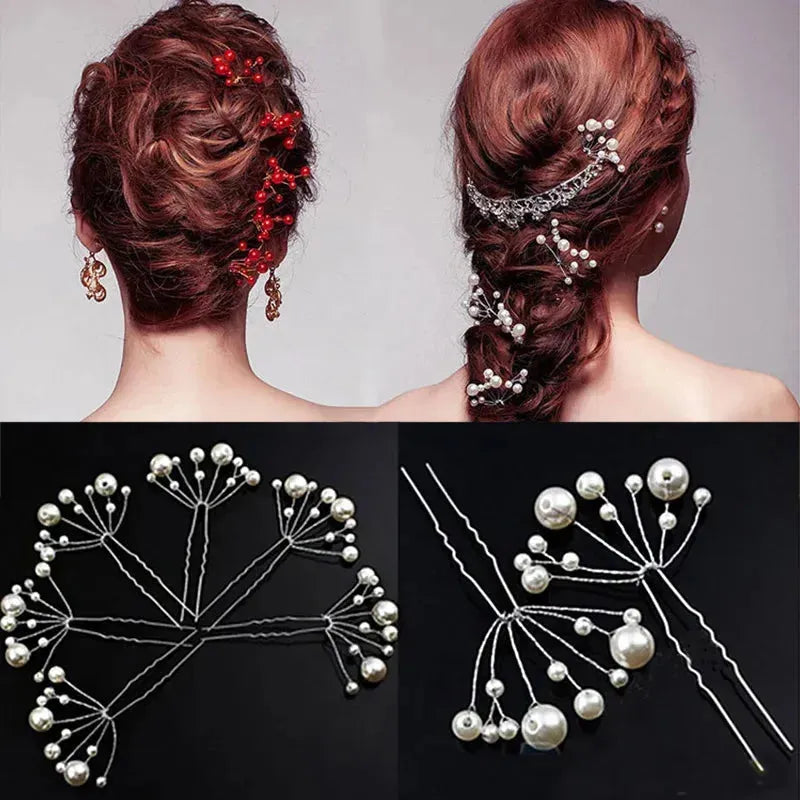 Imitation Pearl Hair Sticks Hairpin For Women Girls Rhinestone Pearl Wedding Hair Jewelry Bride Headwear Sweet Hair Accessories