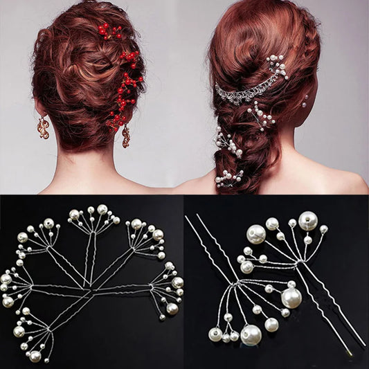 Imitasjon Pearl Hair Sticks Hairpin for Women Girls Rhinestone Pearl Wedding Hair Jewelry Bride Headwear Sweet Hair Accessories