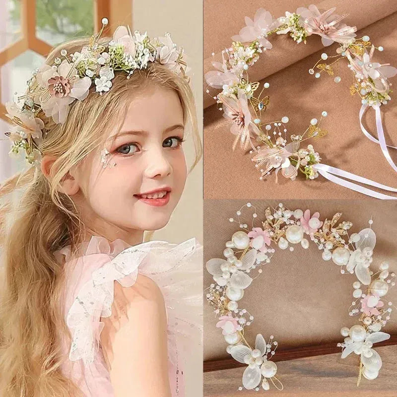 Elegant Girls Bridal Headband Romantic Pearl Hair Headdress Flower Wreath Bride Garland Head Hoop Wedding Headbands Hair Jewelry
