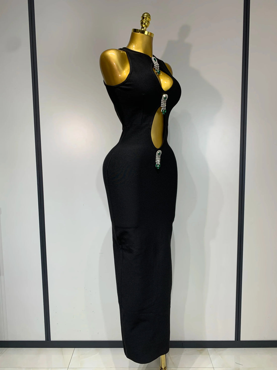 Women Celebrity Sexy Cut Out Diamonds Black Long Bodycon Bandage Dress  Elegant Evening Club Party Luxury Birthday Dresses