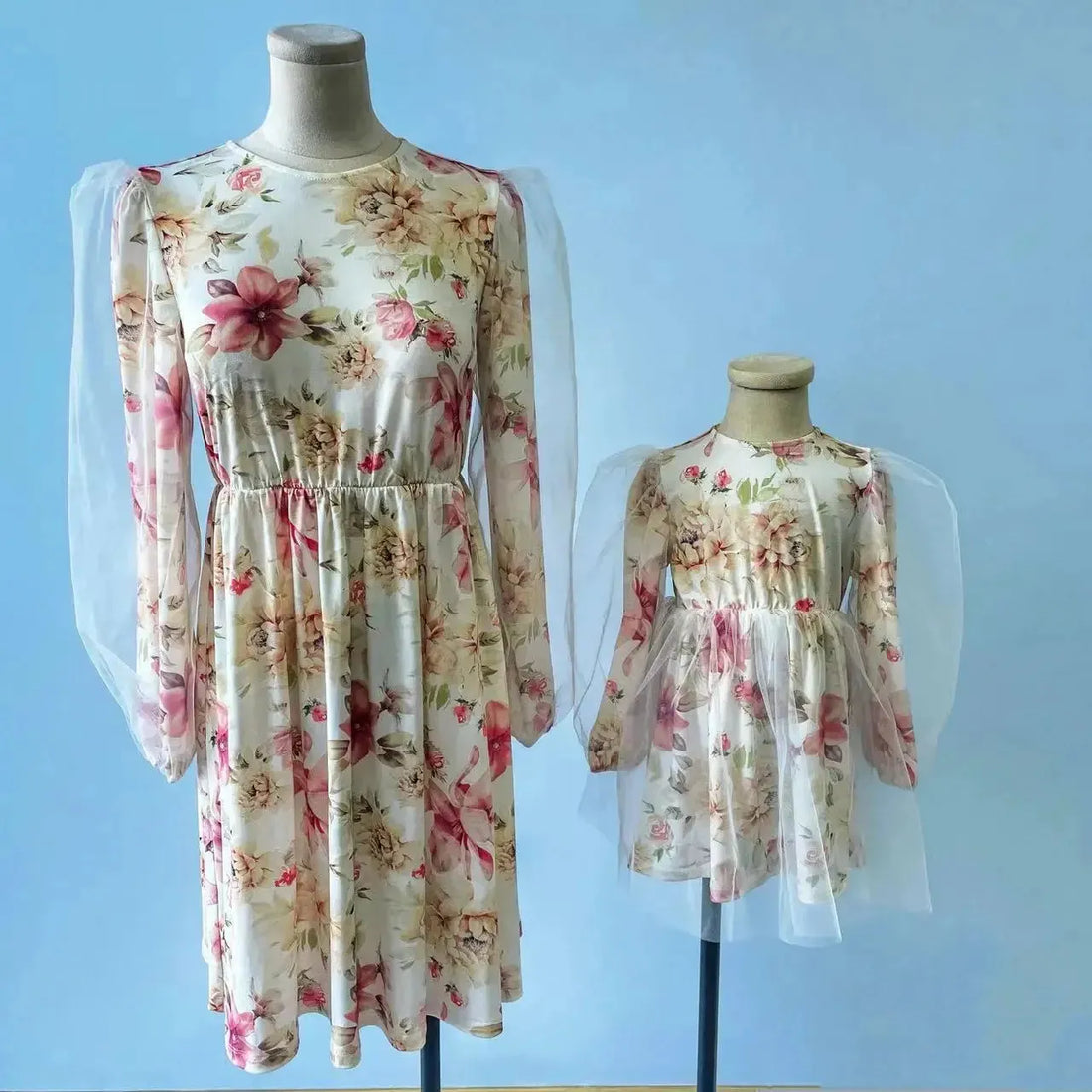 Joyccin Party Princess Dress for Girls Elegant Flower Floral Print Mother Daughter Sweet Puff Sleeve Trendy Toddler Girl Wedding White Mix Floral