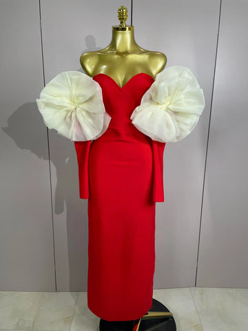 New Women Sexy Off Shoulder Red Bodycon Bandage Dress Long Sleeved Celebrity Elegant Backless Dress Luxury Birthday Dresses