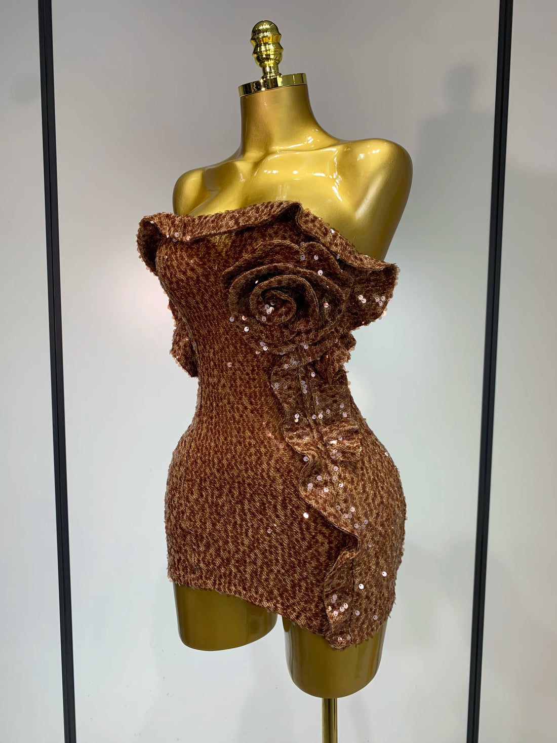 Women Sexy Strapless Backless Brown Sequins Mini Dress 2025 Celebrity Elegant Evening Party Club Luxury Birthday Guest Gown
