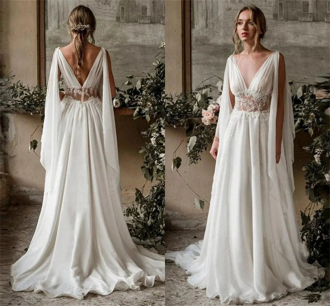 Vintage Boho Beach Wedding Dresses Backless Women A-line Bohemian Chiffon Appliques Bridal Gowns Bride Vestidos De Novia 2 Boho
