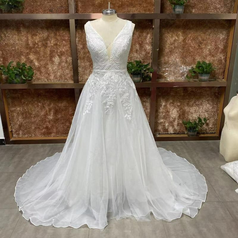 Vintage Vestidos De Novia A-line Wedding Dresses Bridal Gown  Appliques Sleeveless For Elegant Women Custom Made