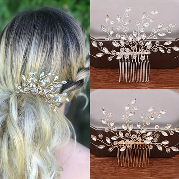 Crystal Rhinestone Flower Hair Comb Tiara Headband Wedding Hair Accessories Bridal Hair Jewelry Women Bride Party Hairpin Gift