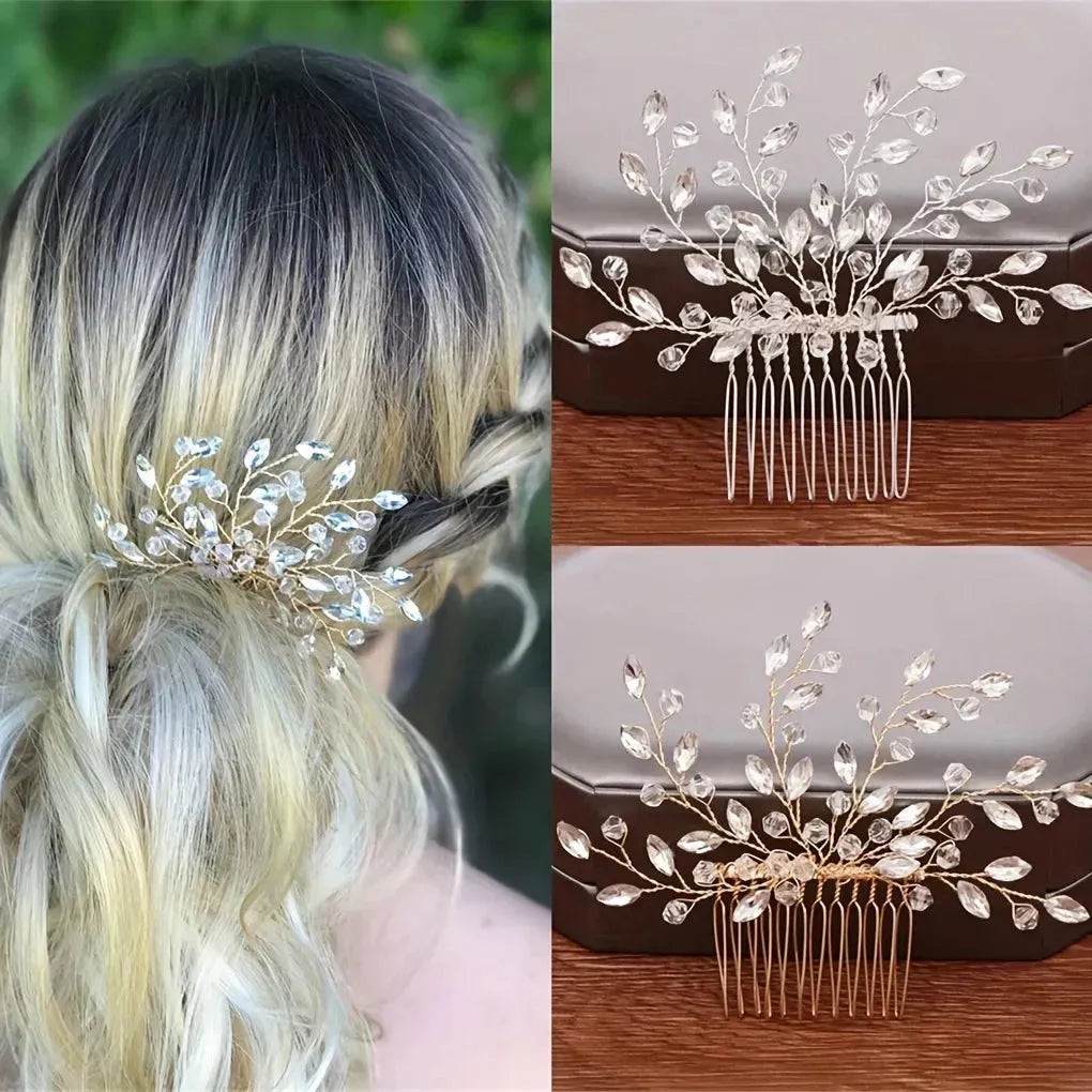 Crystal Rhinestone Flower Hair Comb Tiara Headband Wedding Hair Accessories Bridal Hair Jewelry Women Bride Party Hairpin Gift
