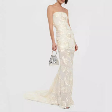 White Moth Orchids One Shoulder Yellow Green Ankle Length Bandage Dress Celebrity Party Evening Dress Woman Voaction Outfit