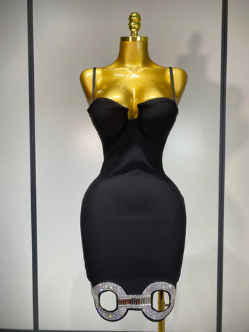 Women Fashion Sexy Backless Halter Black Midi Bodycon Bandage Dress  Elegant Evening Club Luxury Birthday Party Dresses