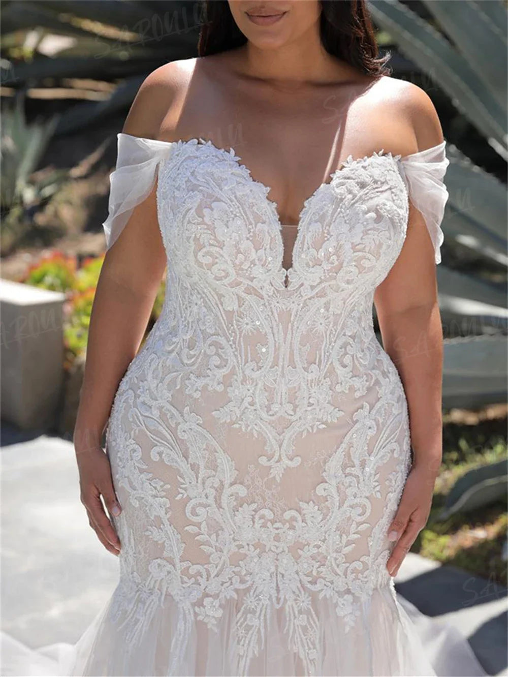 Plus size zeemeermin trouwjurk lieverd tule wijd rok van de schouderbruid jurken bruidsjurk gewaad de mariée