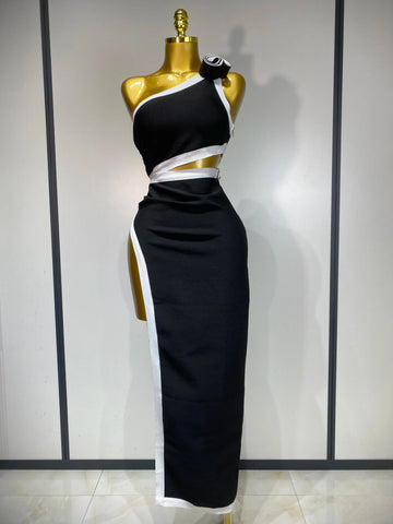 Women Celebrity Sexy One Shoulder Cut Out Split Maxi Long Bodycon Bandage Dress  Elegant Evening Club Birthday Party Dress