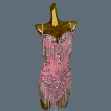 Sexy Backless Pink Diamond Dress Mesh Elastic Strap Dress Club Dinner Birthday Party Dress Stage Performance Costume Yelian