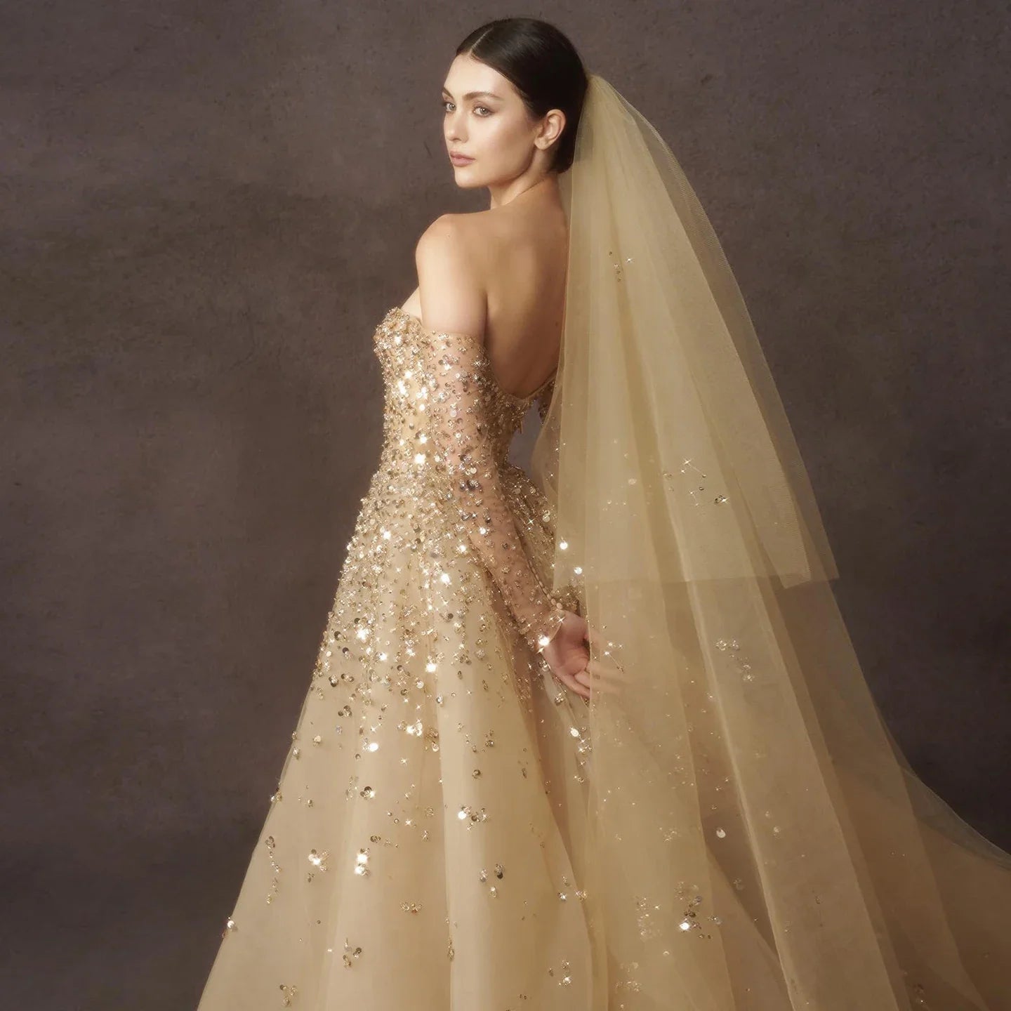 Luxury Dubai Champagne Gold Mermaid Evening Dress with Detachable Overskirt Off Shoulder Arabic Wedding Party