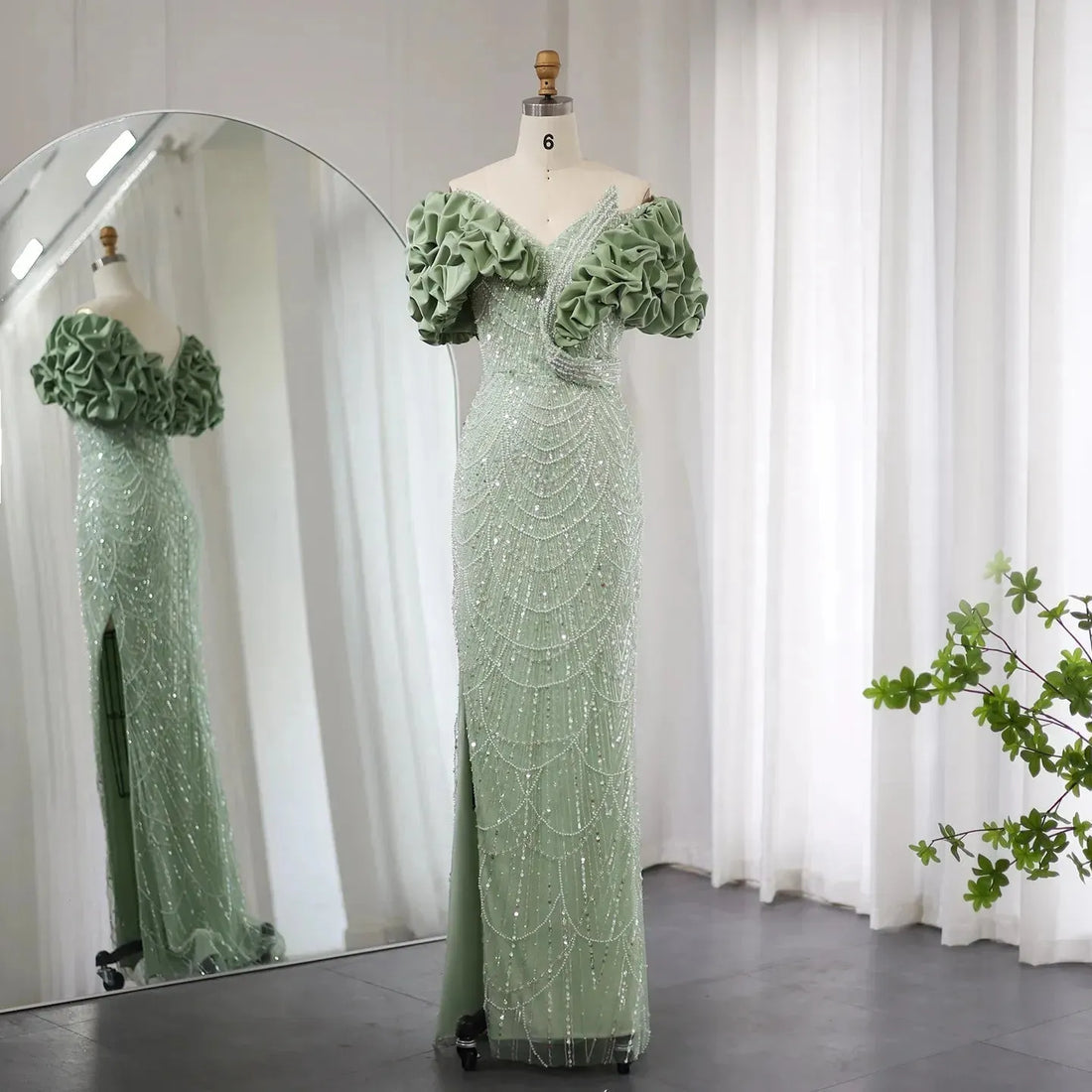 Elegant Off Shoulder Mermaid Sage Green Evening Dresses Luxury Dubai Women Arabic Champagne Wedding Party Gown green Evening Dress