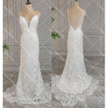 Spaghetti Strap Lace Mermaid Wedding Dress Boho Beach Rustic Open Back Backless Cut Out Country Sweep Train Bridal Gowns White
