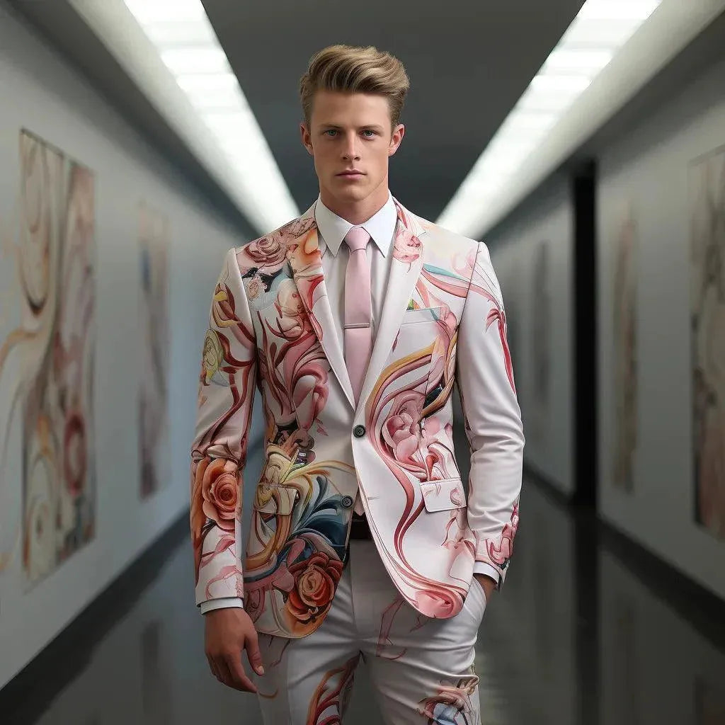 IOOTIANY Exquisite Noble Rose Suit Men's 3d Digital Printing Suit Cos Party Stage Nightclub Shiny Cool Performance Suit 1