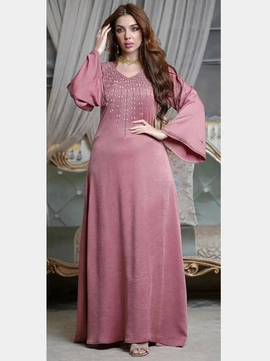 Ramadan Abayas For Muslim Women Arabic Turkish Islamic Clothing Kuwaiti Solid Diamonds Loose Marocain Gulf Dress