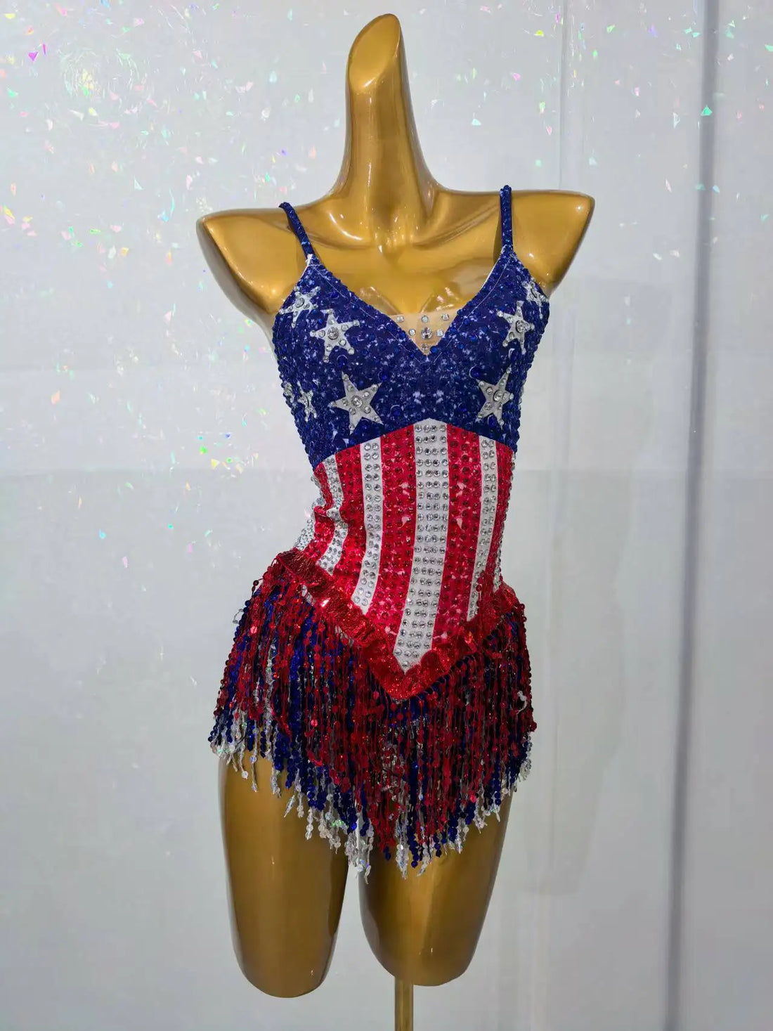 Maxituan Five Pointed Star Sparkly Rhinestone Tassel Bodysuit Sexy Women gig Performance Outfit Ladies Latino Dance Team Leotard