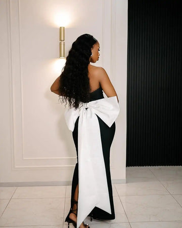 Top Quality Women Sexy Strapless Big White Bow Bodycon Long Bandage Dress Nightclub Party Celebrate Cocktail Outfit Vestido