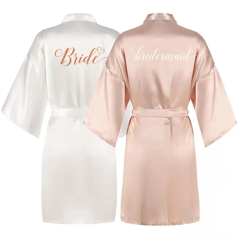 Champagne bathrobe bride satin-silk kimono women bridal party sister team mother shower sleepwear bridesmaid wedding short robes