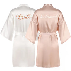 Champagne bathrobe bride satin-silk kimono women bridal party sister team mother shower sleepwear bridesmaid wedding short robes