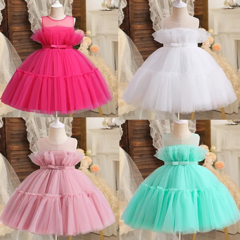 2023 Baby Dresses For Girls Kids Wedding Bridesmaid Dresses Toddler Tulle Birthday Princess Party Dress Infant Outfits Vestidos