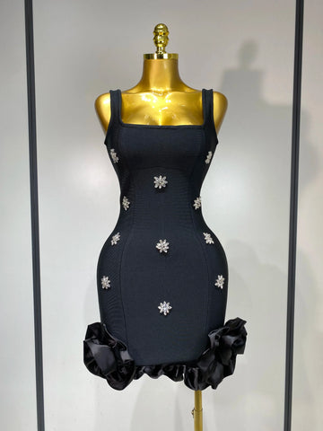 Women Sexy Sleeveless Square Collar Crystal Bodycon Mini Bandage Dress Celebrate Evening Party Elegant Luxury Birthday Dress