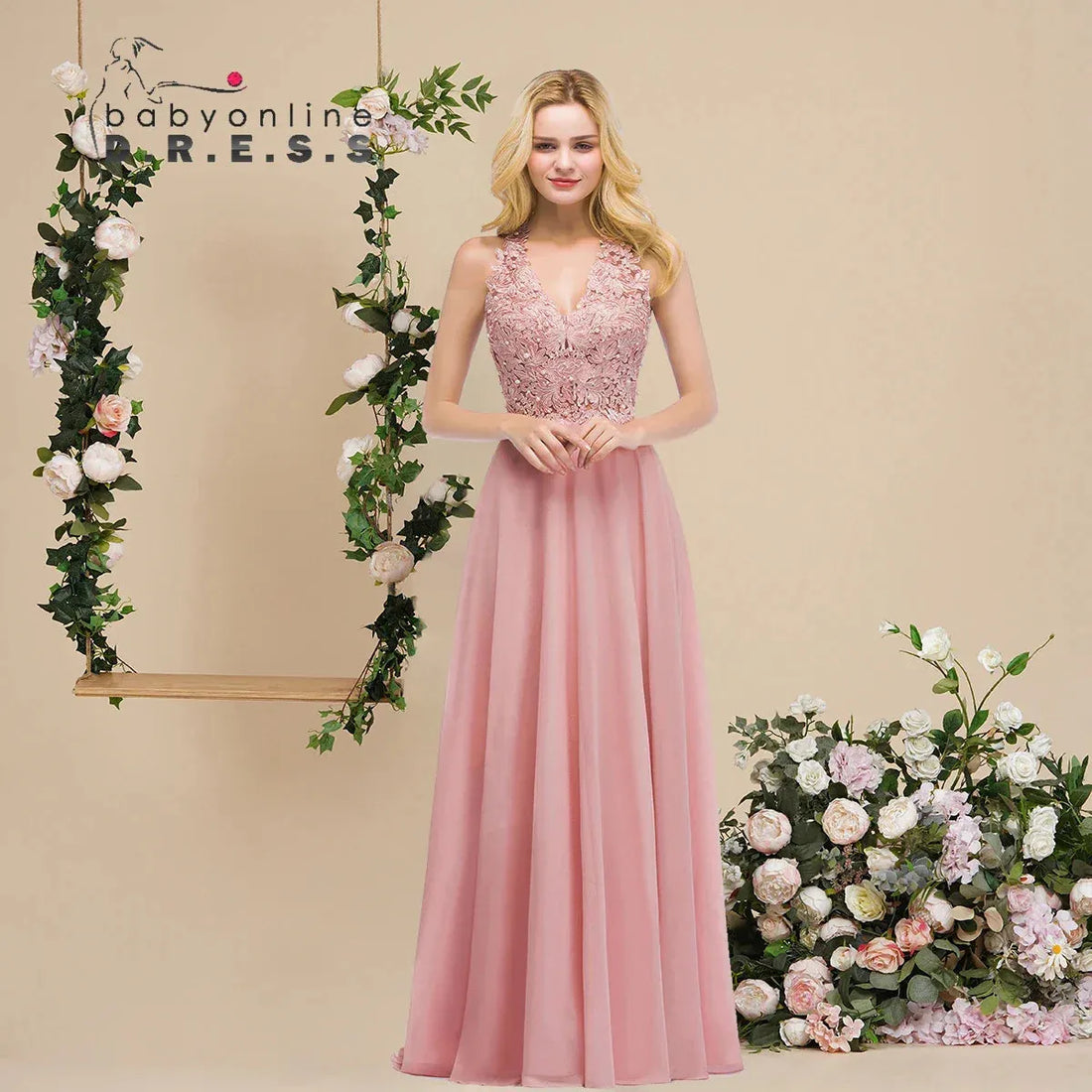 V-neckline All over Beaded Pearls Bodice Bridesmaid Dress Gathers Chiffon Skirt Long Prom Dress Elegant Formal Gown