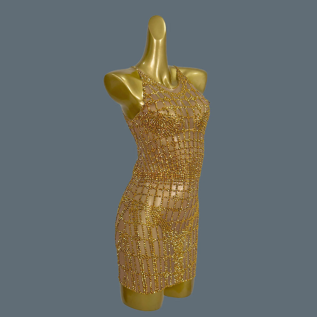 Sexy Gold Diamonds Party Dress Women Short Dress Birthday Party Nightclub Carnival Mini Gowns DJ Dance Stage Show Costume Qipan